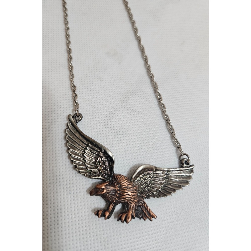 Bird In Flight Eagle Two Tone Brass and Silver Tone Necklace Vintage